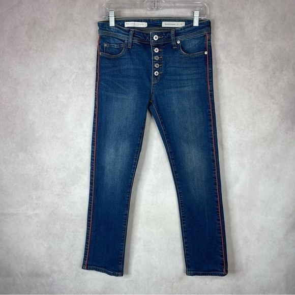 Pilcro & The Letterpress Relaxed Straight Red Stripe Button Fly Jeans Size 26 - Picture 2 of 9